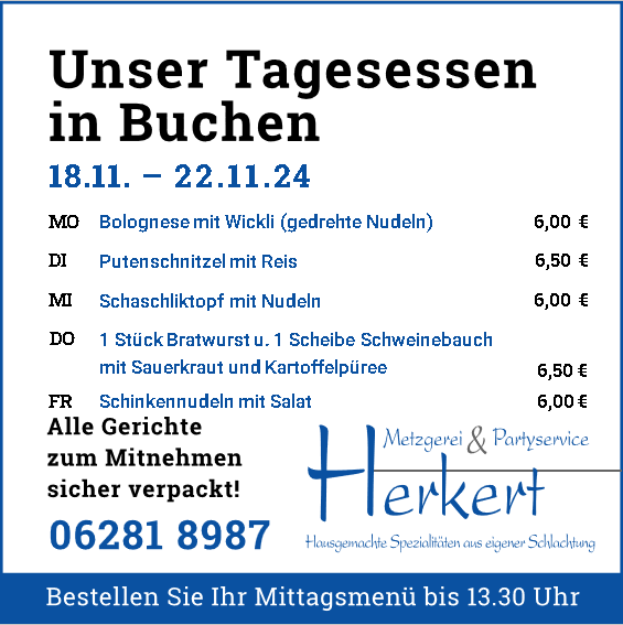 Tagesessen-Wochenplan bei der Metzgerei Herkert in 74722 Buchen